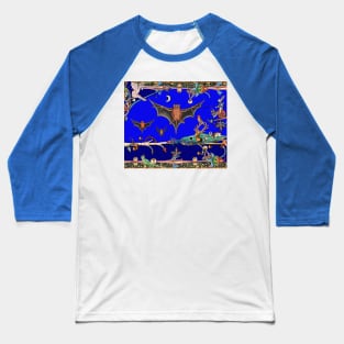 WEIRD MEDIEVAL BESTIARY,FLYING BATS IN BLUE NIGHT ,UNICORN ,KILLER RABBIT Baseball T-Shirt